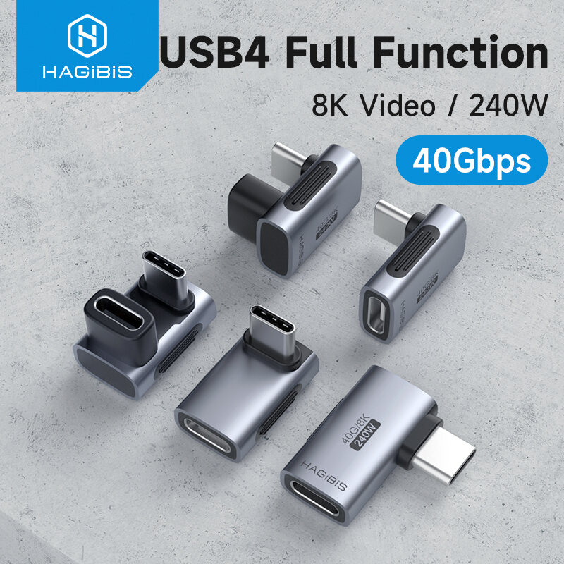 Hagibis 240W USB4 USB C to C Adapter 40Gbps 8K 60Hz 90 Degree Converter Right Angle USB C To Type C Fast Charging  Converter USB C Data Adapter for Thunderbolt 4/3 Laptop MacBook Tablet Mobile Phone i